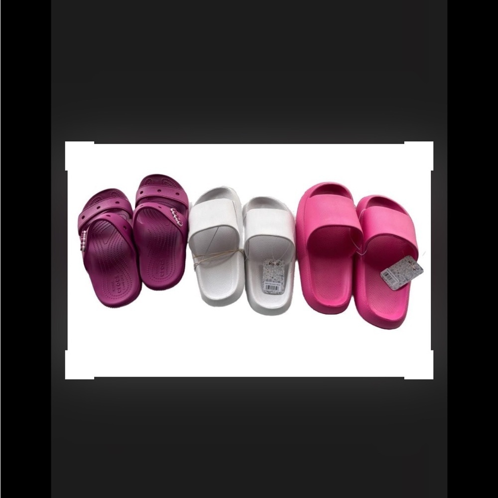 Bundle of 3 Comfortable Slide Sandals in Pink, Magenta, and White - Picture 1 of 10